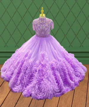 Youth Lilac Prom Couture With Heavey Beaded and Applique